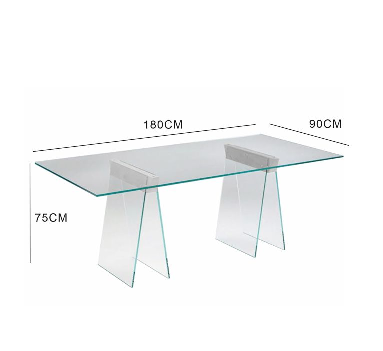 Scrivania lineare trasparente 180x90cm piano in vetro - Asfelj