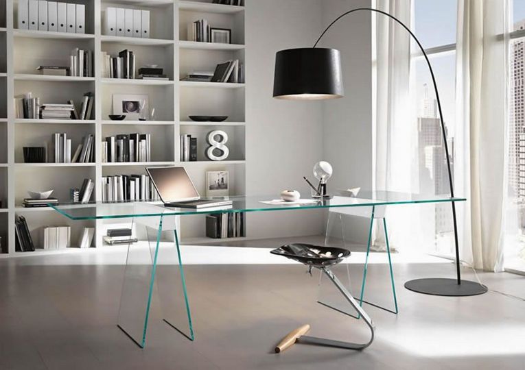Scrivania lineare trasparente 180x90cm piano in vetro - Asfelj