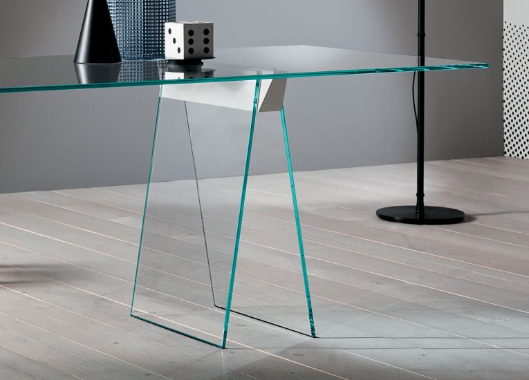 Scrivania lineare trasparente 180x90cm piano in vetro - Asfelj
