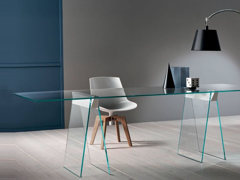 Scrivania lineare trasparente 180x90cm piano in vetro - Asfelj