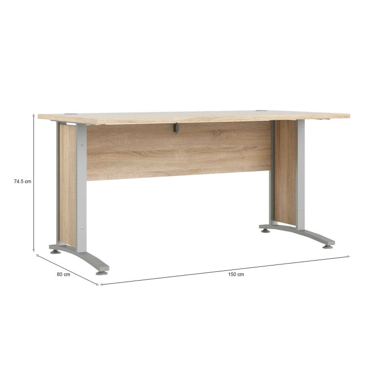 Scrivania Marcerre, Scrittoio multiuso, Tavolo per ufficio porta PC, Piano di lavoro, 150x80 h75 cm, Grigio e Quercia