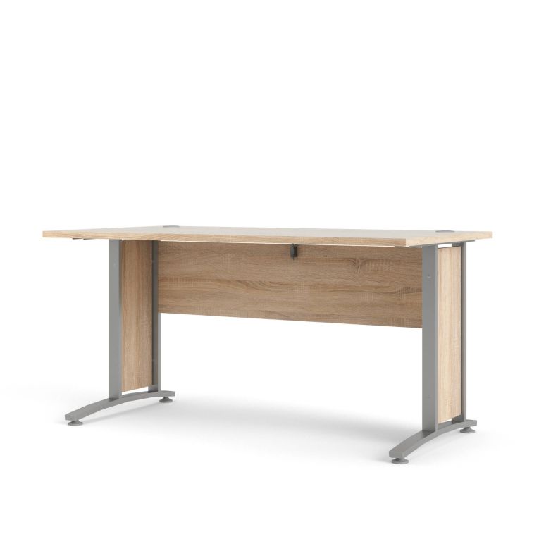 Scrivania Marcerre, Scrittoio multiuso, Tavolo per ufficio porta PC, Piano di lavoro, 150x80 h75 cm, Grigio e Quercia
