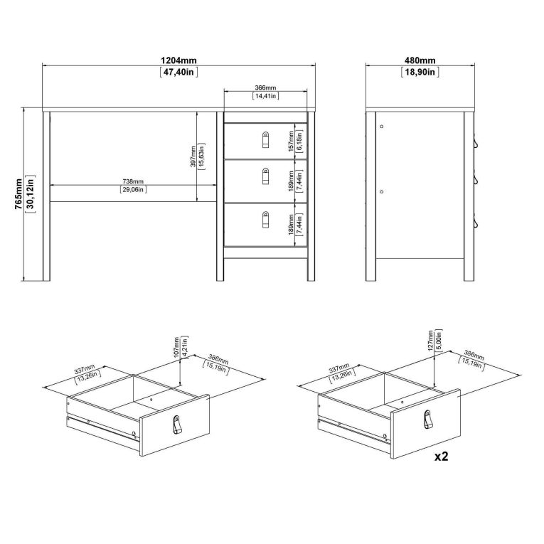 Scrivania Marine, Scrittoio multiuso, Tavolo per ufficio porta PC, Piano di lavoro, 48x120 h77 cm, Nero