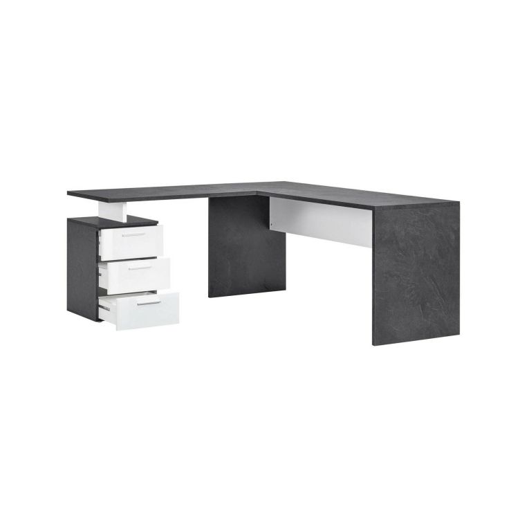 Scrivania Mark, Scrittoio angolare porta PC, Tavolo multiuso per ufficio, Scrivania salvaspazio multiposizione, 100% Made in Italy, cm 160x60h75, Ardesia e Bianco lucido