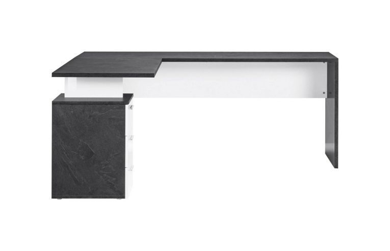 Scrivania Mark, Scrittoio angolare porta PC, Tavolo multiuso per ufficio, Scrivania salvaspazio multiposizione, 100% Made in Italy, cm 160x60h75, Ardesia e Bianco lucido