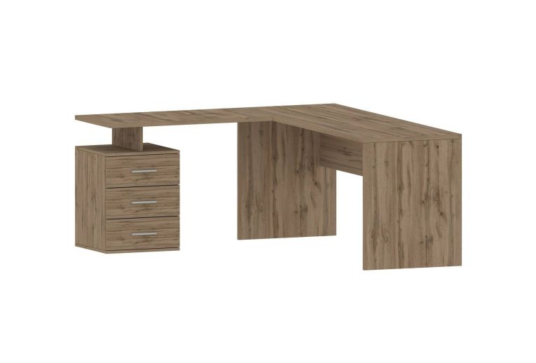 Scrivania Mark, Scrittoio angolare porta PC, Tavolo multiuso per ufficio, Scrivania salvaspazio multiposizione, 100% Made in Italy, cm 160x60h75, Rovere