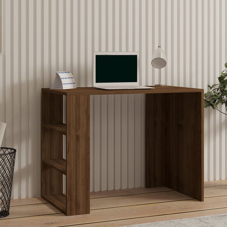 Scrivania Marrone Noce 3 Ripiani 3 Vani 90x50x70h cm, con Libreria - Cancello