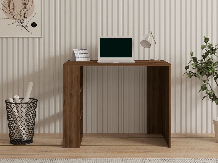 Scrivania Marrone Noce 3 Ripiani 3 Vani 90x50x70h cm, con Libreria - Cancello