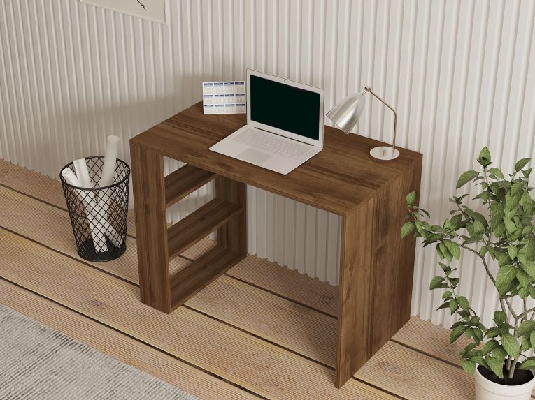 Scrivania Marrone Noce 3 Ripiani 3 Vani 90x50x70h cm, con Libreria - Cancello