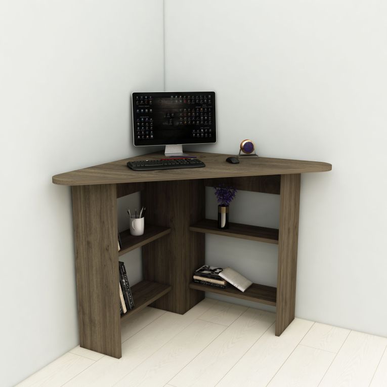 Scrivania Marrone Noce 5 Ripiani Angolare 80x80x74h cm, 4 Vani - Mamette