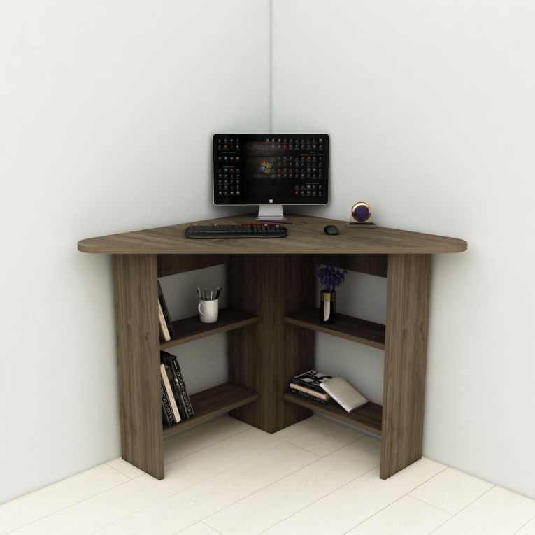 Scrivania Marrone Noce 5 Ripiani Angolare 80x80x74h cm, 4 Vani - Mamette