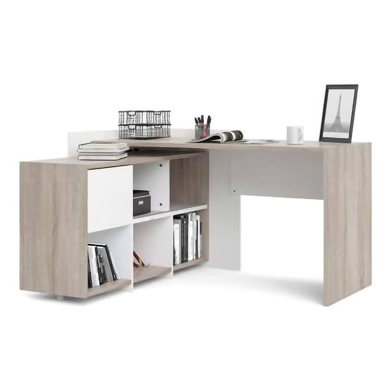 Scrivania Marrone Quercia Angolare 3 Ripiani 140x120x80.4h cm, 6 Vani