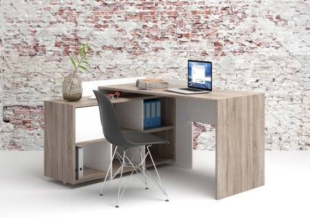 Scrivania Marrone Quercia Angolare 3 Ripiani 140x120x80.4h cm, 6 Vani