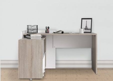 Scrivania Marrone Quercia Angolare 3 Ripiani 140x120x80.4h cm, 6 Vani