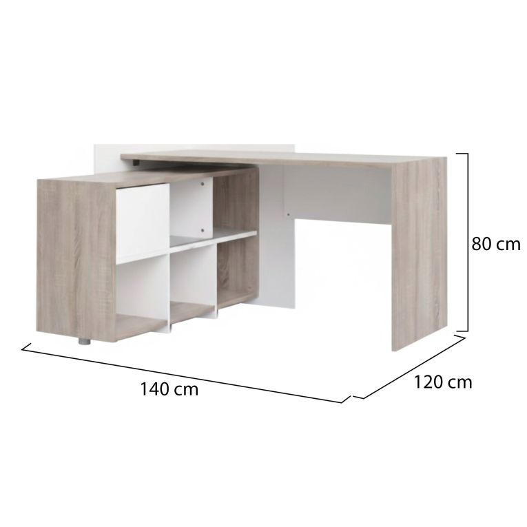 Scrivania Marrone Quercia Angolare 3 Ripiani 140x120x80h cm, 6 Vani - Canaro