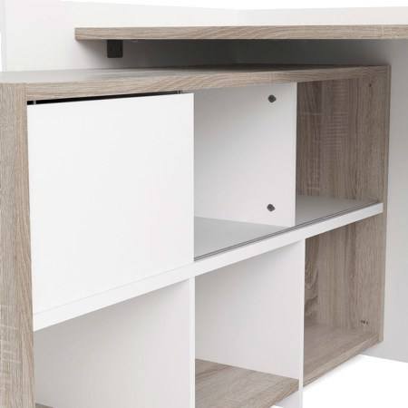 Scrivania Marrone Quercia Angolare 3 Ripiani 140x120x80h cm, 6 Vani - Canaro