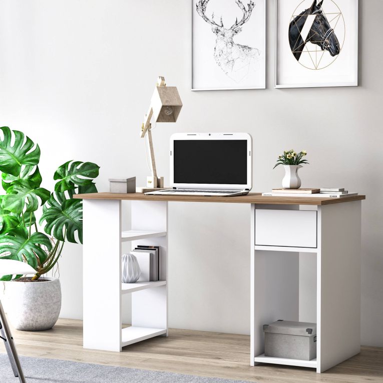 Scrivania Marrone Quercia un Cassetto 2 Ripiani 120x73x54.8h cm, 4 Vani