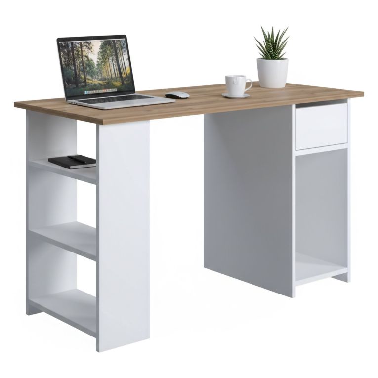 Scrivania Marrone Quercia un Cassetto 2 Ripiani 120x73x54.8h cm, 4 Vani