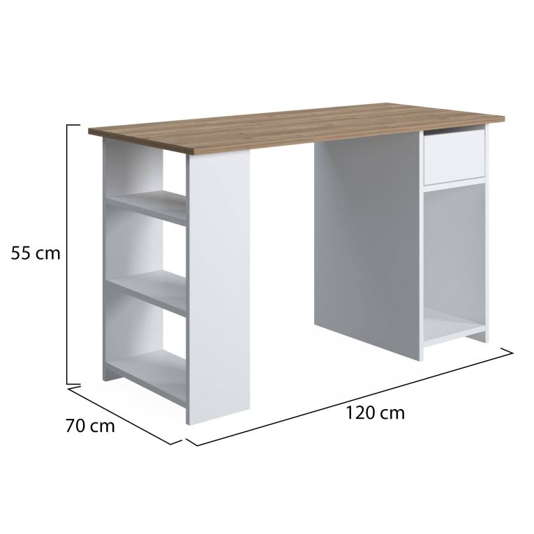 Scrivania Marrone Quercia un Cassetto 2 Ripiani 120x73x54.8h cm, 4 Vani