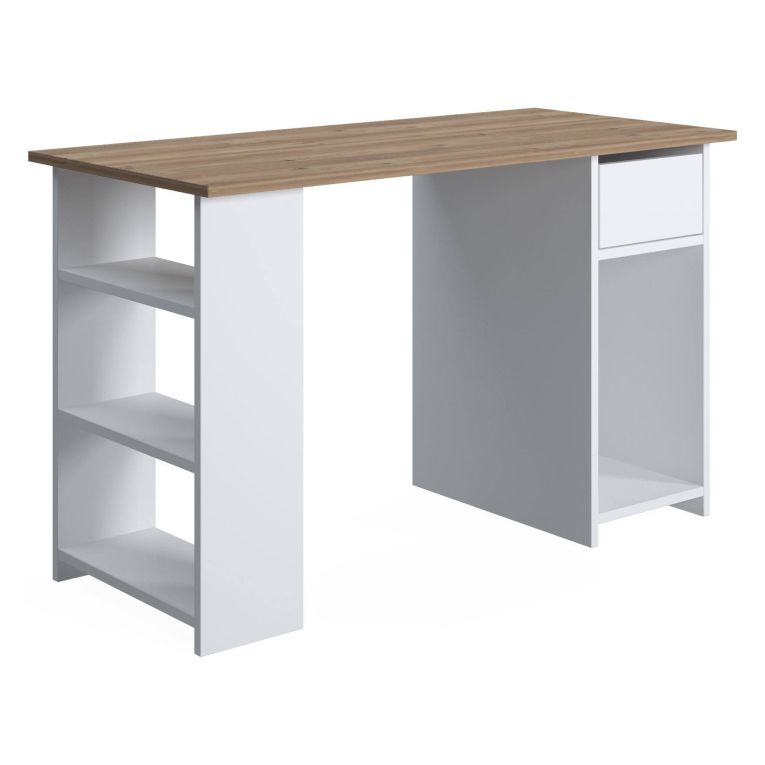 Scrivania Marrone Quercia un Cassetto 2 Ripiani 120x73x54.8h cm, 4 Vani