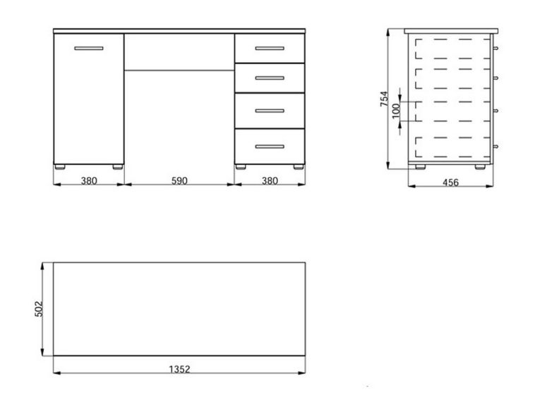 Scrivania Marrone Rovere 2 Ripiani 4 Cassetti 135x50x75.5h cm, 2 Vani - Flaminio