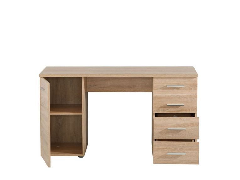 Scrivania Marrone Rovere 2 Ripiani 4 Cassetti 135x50x75.5h cm, 2 Vani - Flaminio