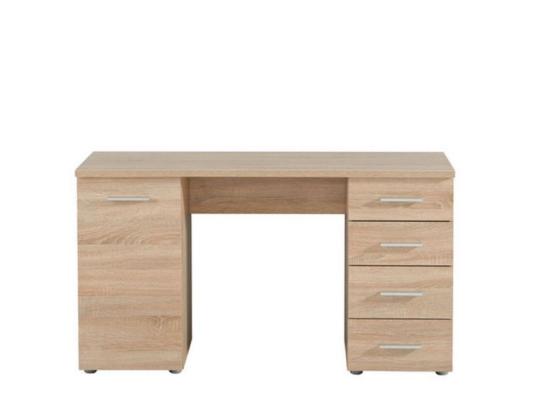 Scrivania Marrone Rovere 2 Ripiani 4 Cassetti 135x50x75.5h cm, 2 Vani - Flaminio