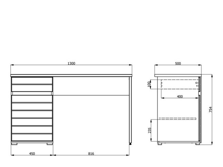 Scrivania Marrone Rovere Bianco un Cassetto un Ripiano 130x50x75.5h cm, Un'anta - Cambio