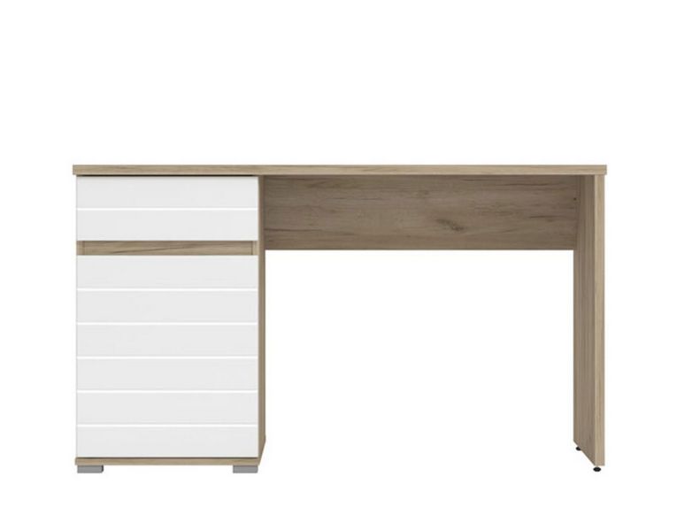 Scrivania Marrone Rovere Bianco un Cassetto un Ripiano 130x50x75.5h cm, Un'anta - Cambio