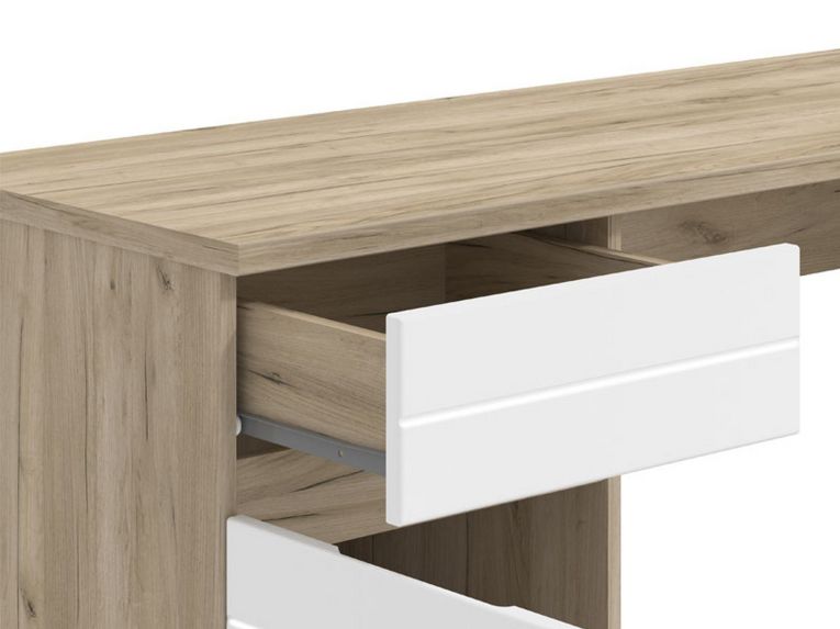 Scrivania Marrone Rovere Bianco un Cassetto un Ripiano 130x50x75.5h cm, Un'anta - Cambio