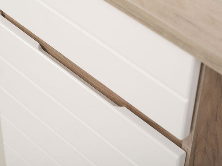 Scrivania Marrone Rovere Bianco un Cassetto un Ripiano 130x50x75.5h cm, Un'anta - Cambio