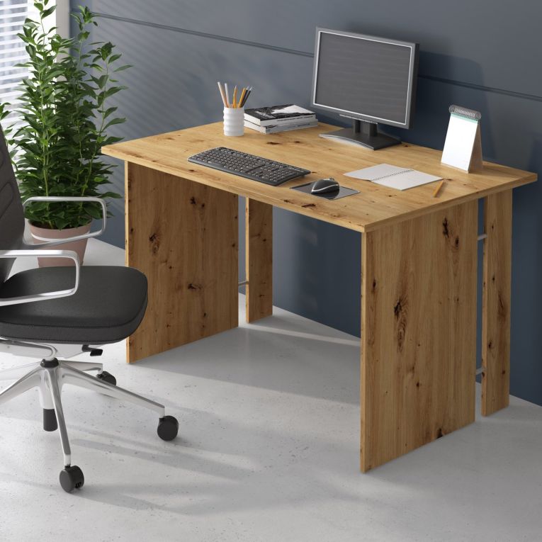 Scrivania Marrone Rovere Modulabile Fori Passacavi 119x78.2x75h cm, Colore Ripiano Marrone - Ullano
