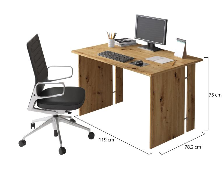 Scrivania Marrone Rovere Modulabile Fori Passacavi 119x78.2x75h cm, Colore Ripiano Marrone - Ullano
