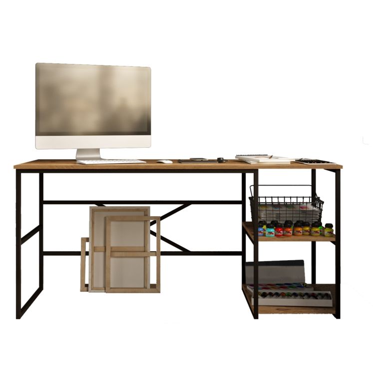 Scrivania Marrone Rovere Nero 3 Ripiani 2 Vani 160x60x75h cm, Colore Ripiano Marrone - Foppolo