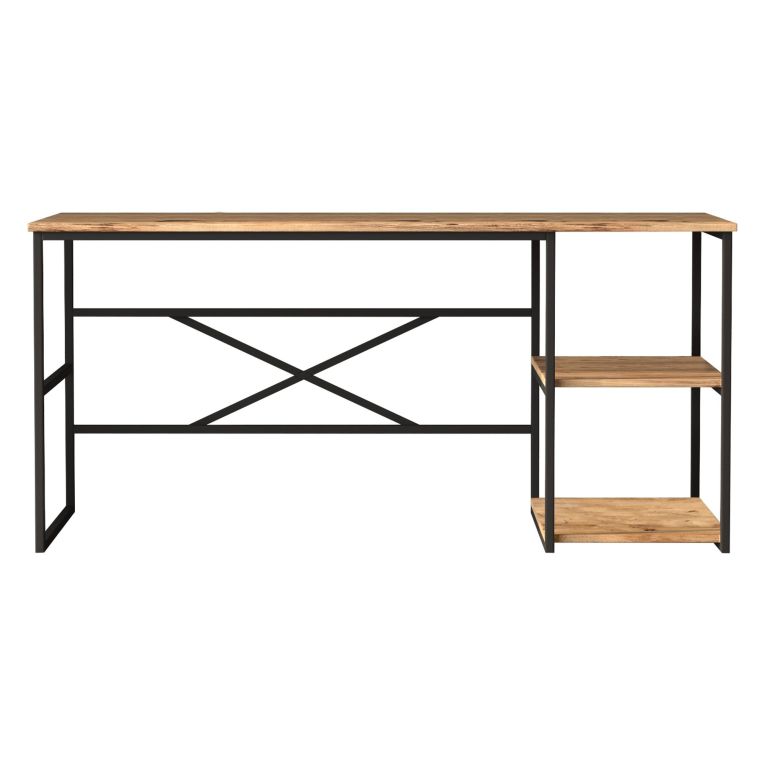 Scrivania Marrone Rovere Nero 3 Ripiani 2 Vani 160x60x75h cm, Colore Ripiano Marrone - Foppolo