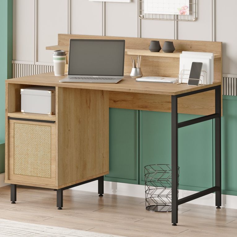 Scrivania Marrone Rovere Nero Antracite 4 Ripiani Un'anta 120x54x100h cm, 2 Vani - Brusati