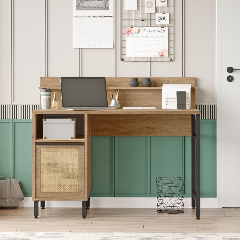 Scrivania Marrone Rovere Nero Antracite 4 Ripiani Un'anta 120x54x100h cm, 2 Vani - Brusati