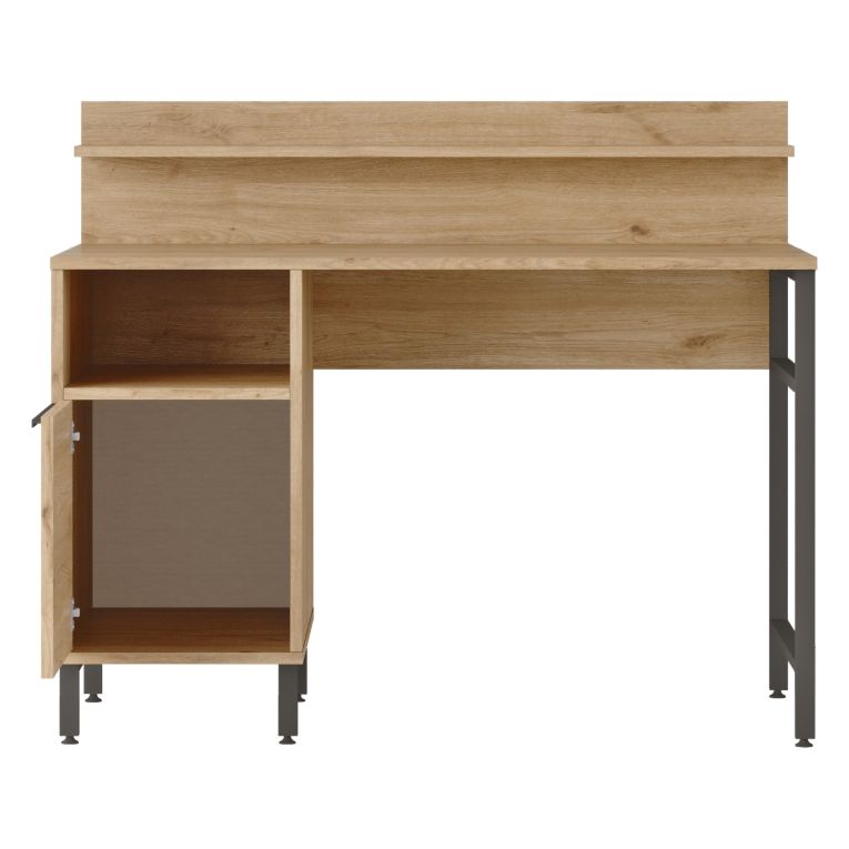 Scrivania Marrone Rovere Nero Antracite 4 Ripiani Un'anta 120x54x100h cm, 2 Vani - Brusati