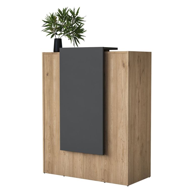 Scrivania Marrone Rovere Nero Antracite un Ripiano un Cassetto 90x40x110h cm, Banco Reception - Otricoli