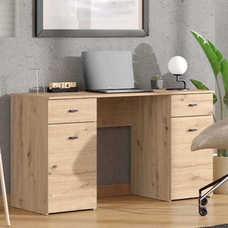 Scrivania Marrone Rovere Nodi 2 Cassetti 2 Ripiani 140x50x76h cm, 2 Ante - Ziro