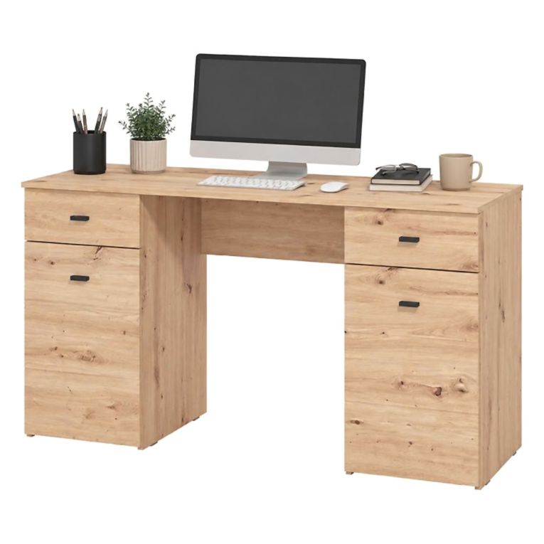 Scrivania Marrone Rovere Nodi 2 Cassetti 2 Ripiani 140x50x76h cm, 2 Ante - Ziro