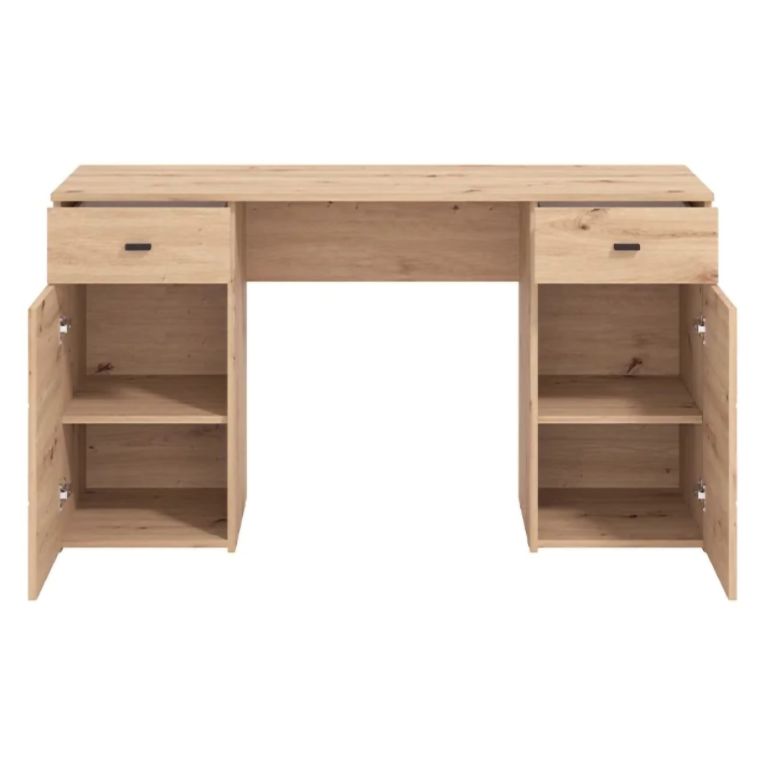 Scrivania Marrone Rovere Nodi 2 Cassetti 2 Ripiani 140x50x76h cm, 2 Ante - Ziro