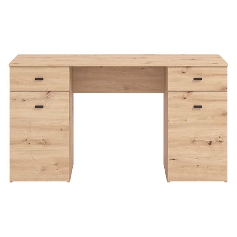 Scrivania Marrone Rovere Nodi 2 Cassetti 2 Ripiani 140x50x76h cm, 2 Ante - Ziro