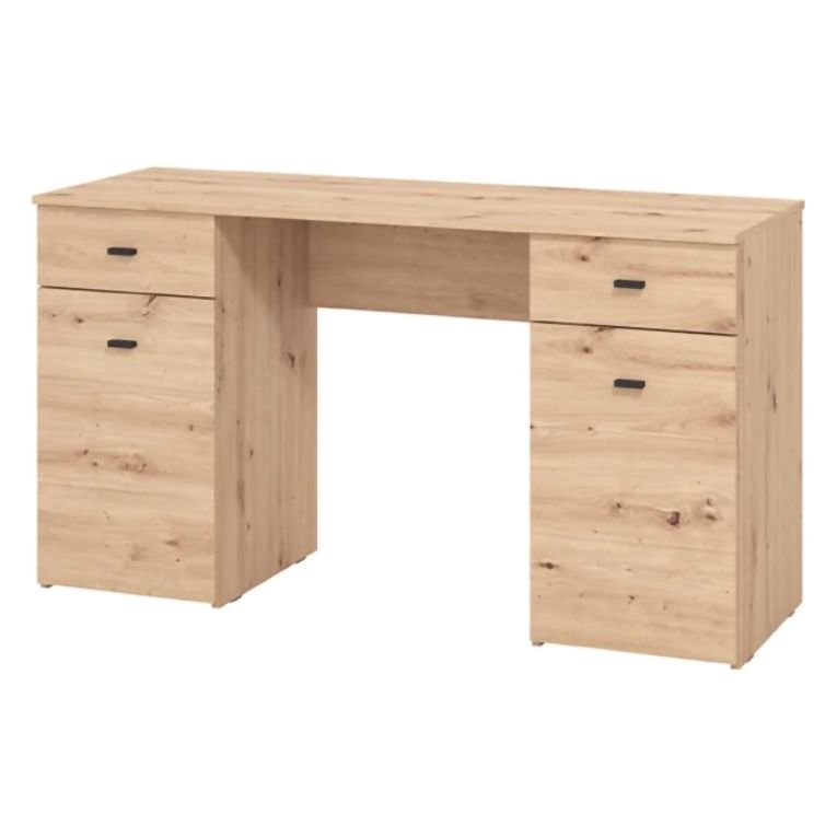 Scrivania Marrone Rovere Nodi 2 Cassetti 2 Ripiani 140x50x76h cm, 2 Ante - Ziro
