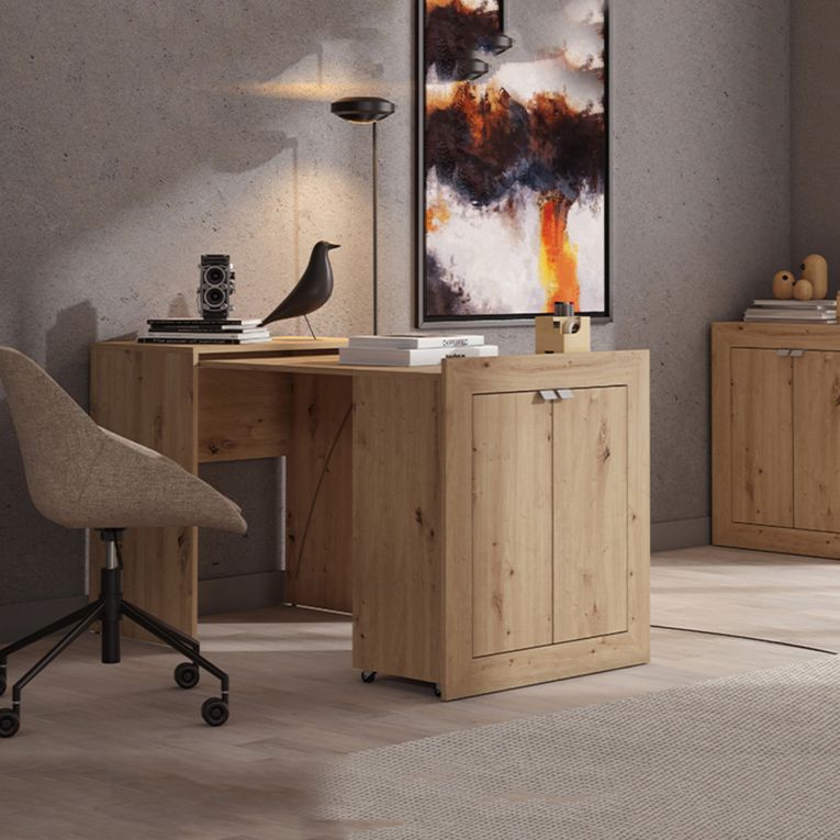 Scrivania Marrone Rovere Nodi 2 Ripiani 2 Ante 72x47x79h cm, Armadio Multiuso Richiudibile - Keylon