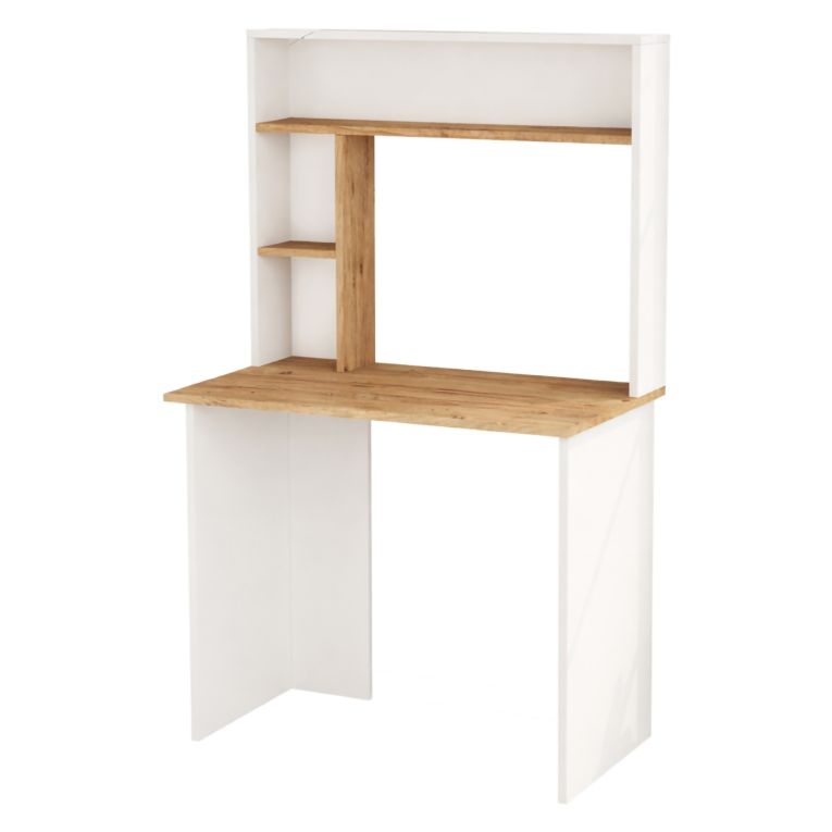 Scrivania Marrone Rovere Nodi Bianco 3 Ripiani 4 Vani 90x52x149h cm, Colore Ripiano Marrone - Nicotera
