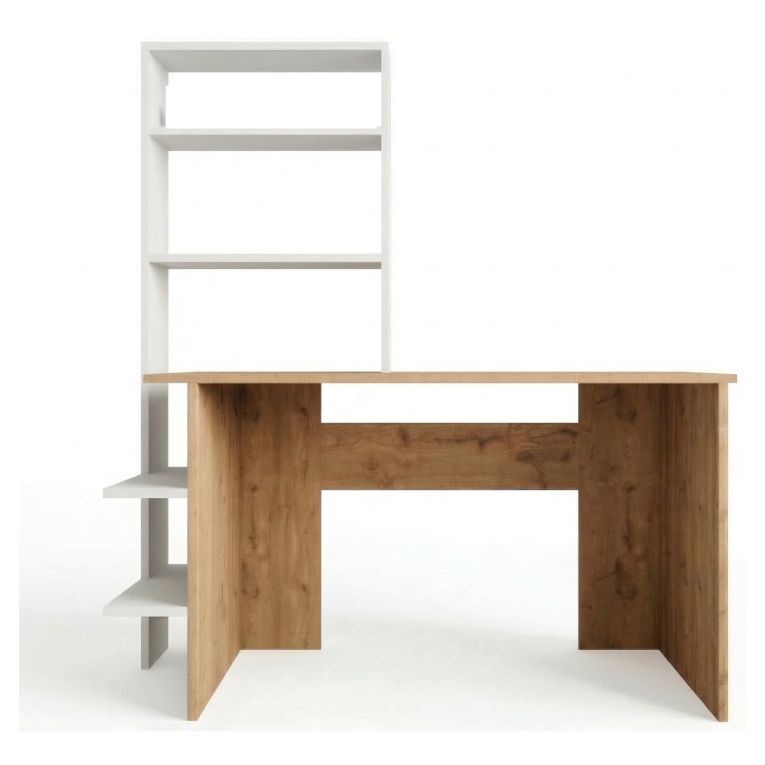 Scrivania Marrone Rovere Nodi Bianco 5 Ripiani 5 Vani 120x55x150h cm, con Libreria - Gradara