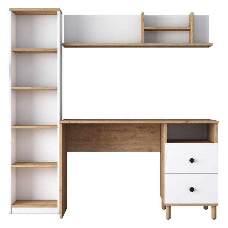 Scrivania Marrone Rovere Nodi Bianco 9 Ripiani 2 Cassetti 120x50x162h cm, 7 Vani - Venetico