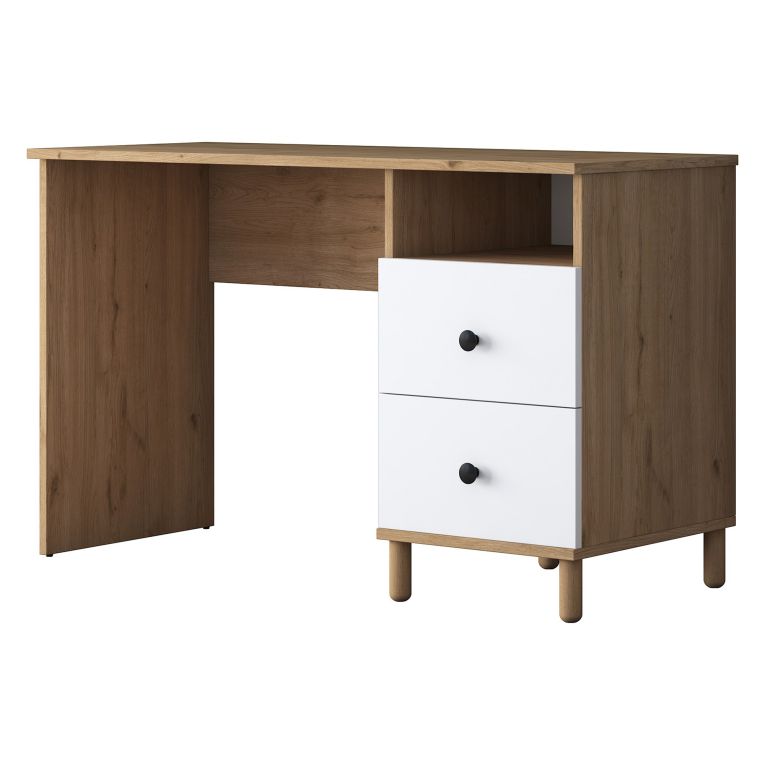 Scrivania Marrone Rovere Nodi Bianco 9 Ripiani 2 Cassetti 120x50x162h cm, 7 Vani - Venetico