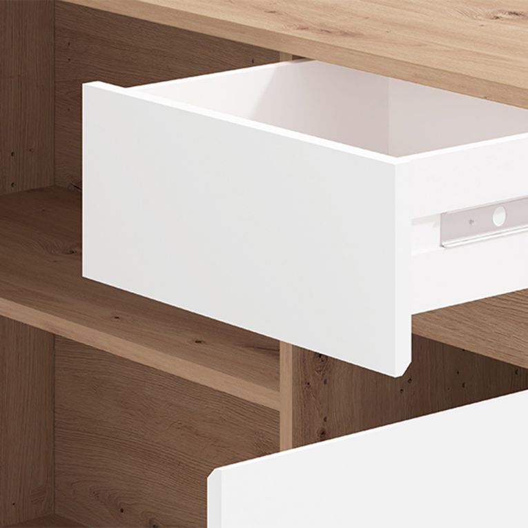 Scrivania Marrone Rovere Nodi Bianco Angolare 2 Cassetti 140x124x77h cm, 5 Ripiani - Piran